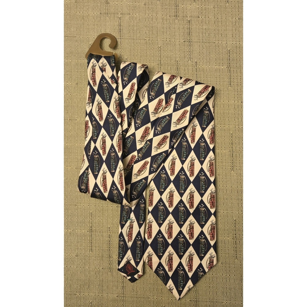 Vintage New Tommy‎ Hilfiger 100% Italian Silk Mens Necktie Golf Club Bag Tie